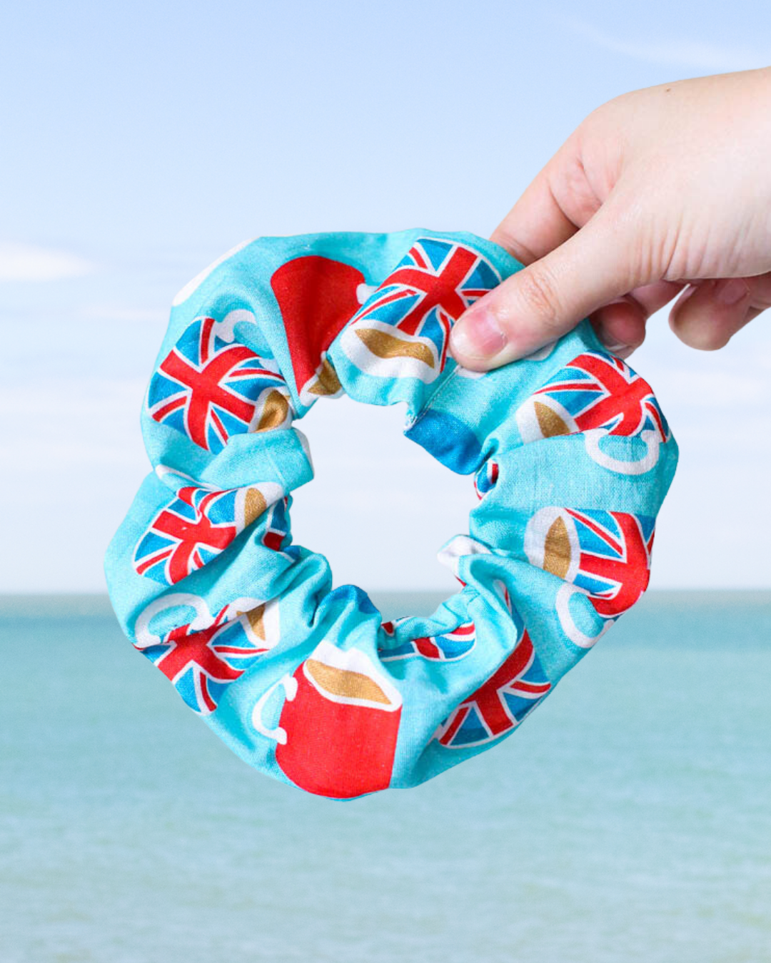 Great British Teatime Cotton Scrunchie - Union Jack English Tea British Scrunchie - English Tea British Scrunchie