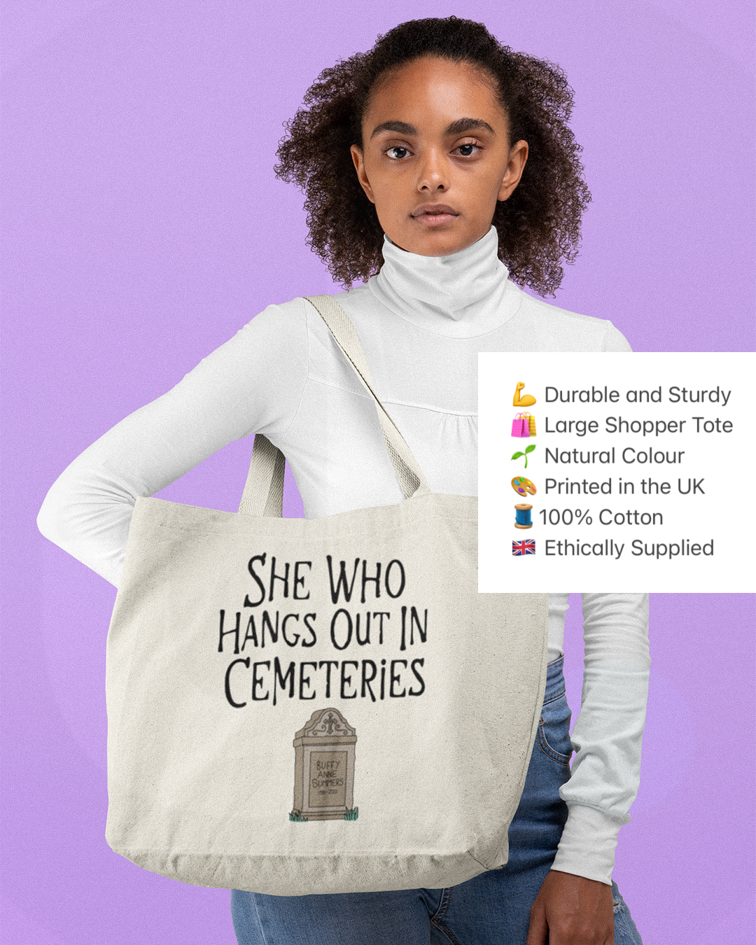She Who Hangs Out In Cemeteries Buffy Inspired Tote Bag - She Who Hangs Out In Cemeteries Tote Bag - Buffy The Vampire Slayer Inspired Tote Bag - Slayer Shopper Tote Bag